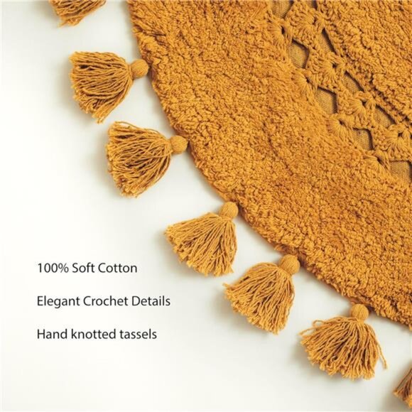 Half Circle Boho Rug with Tassels for Your Bathroom - Beautifully Handcrafted - Picture 4 of 7